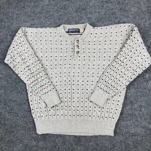 4Matic Sweater Mens L Gray Speckled Henley Knit Vintage USA Cotton Blend